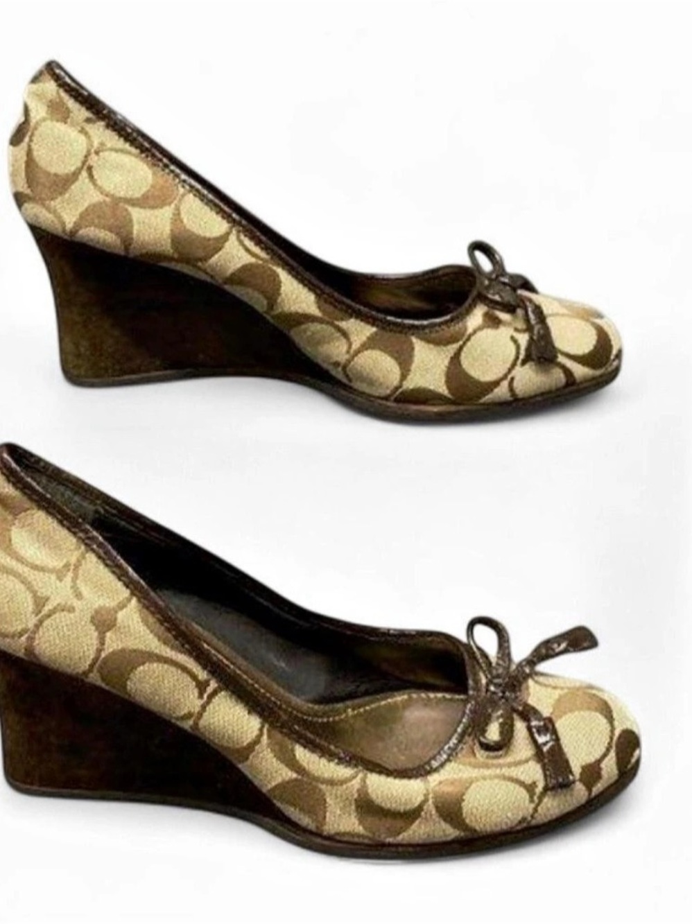 Coach Irene Signature Wedge Heels Brown & Beige
